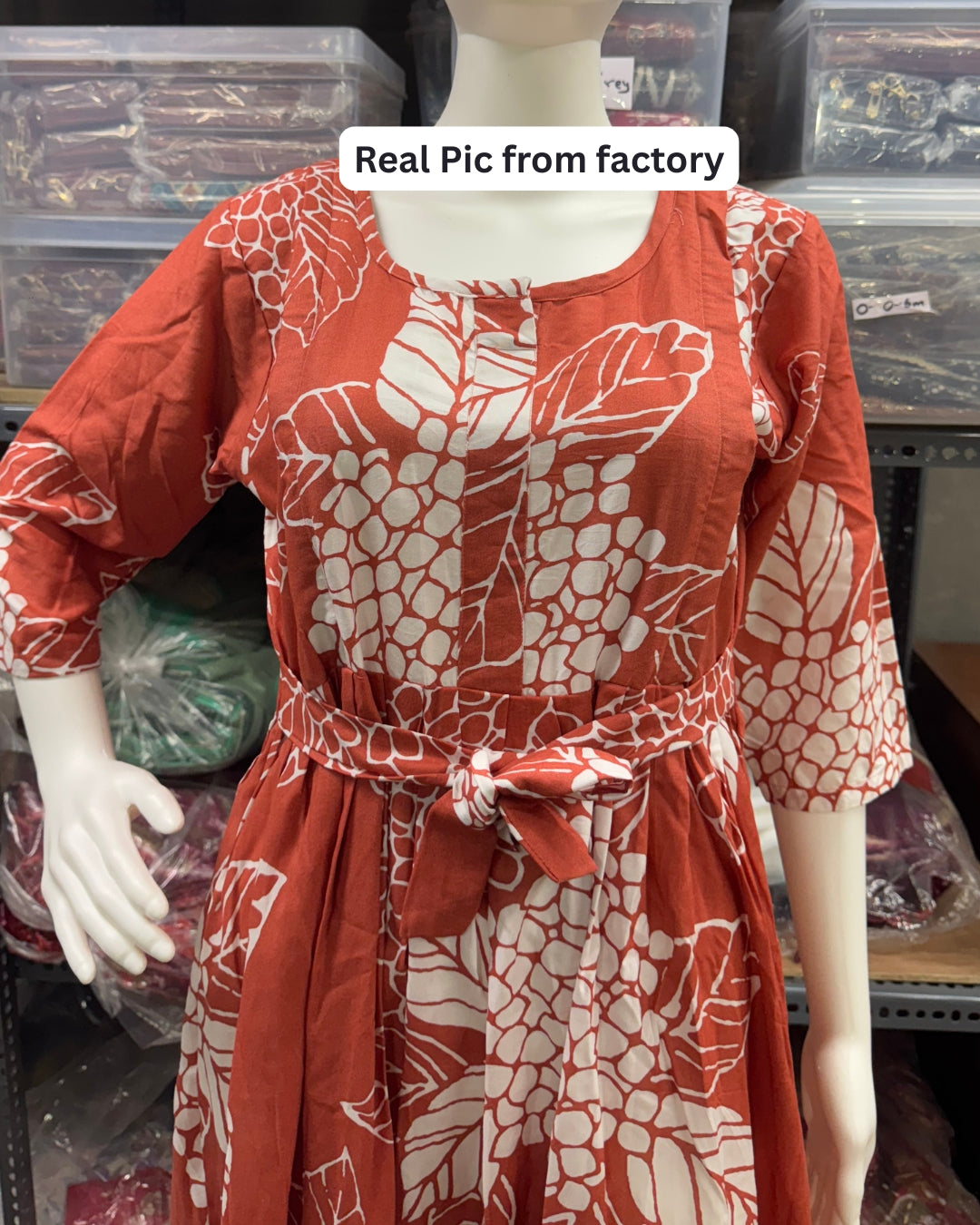 Orange White Big Flower - Maternity Kurti with Feeding Zips - Soft Rayon