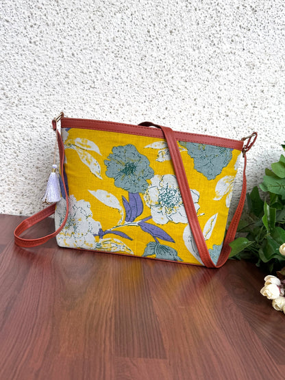 Minsk - 3 zip- Big size - Sling Bag - Mix Yellow Flower