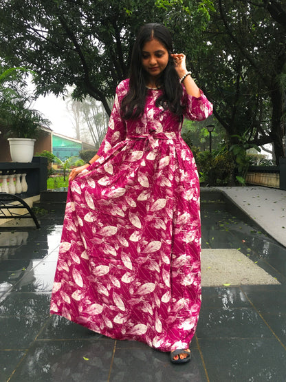Purple FLower - Maternity Kurti with Feeding Zips - Soft Rayon