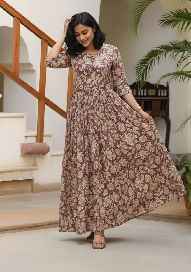 Leafy Stripes - Purple - Maternity Kurti with Feeding Zips - Soft Rayon