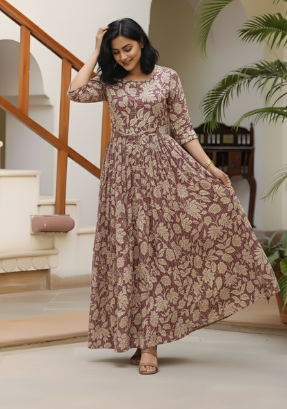 Leafy Stripes - Purple - Maternity Kurti with Feeding Zips - Soft Rayon