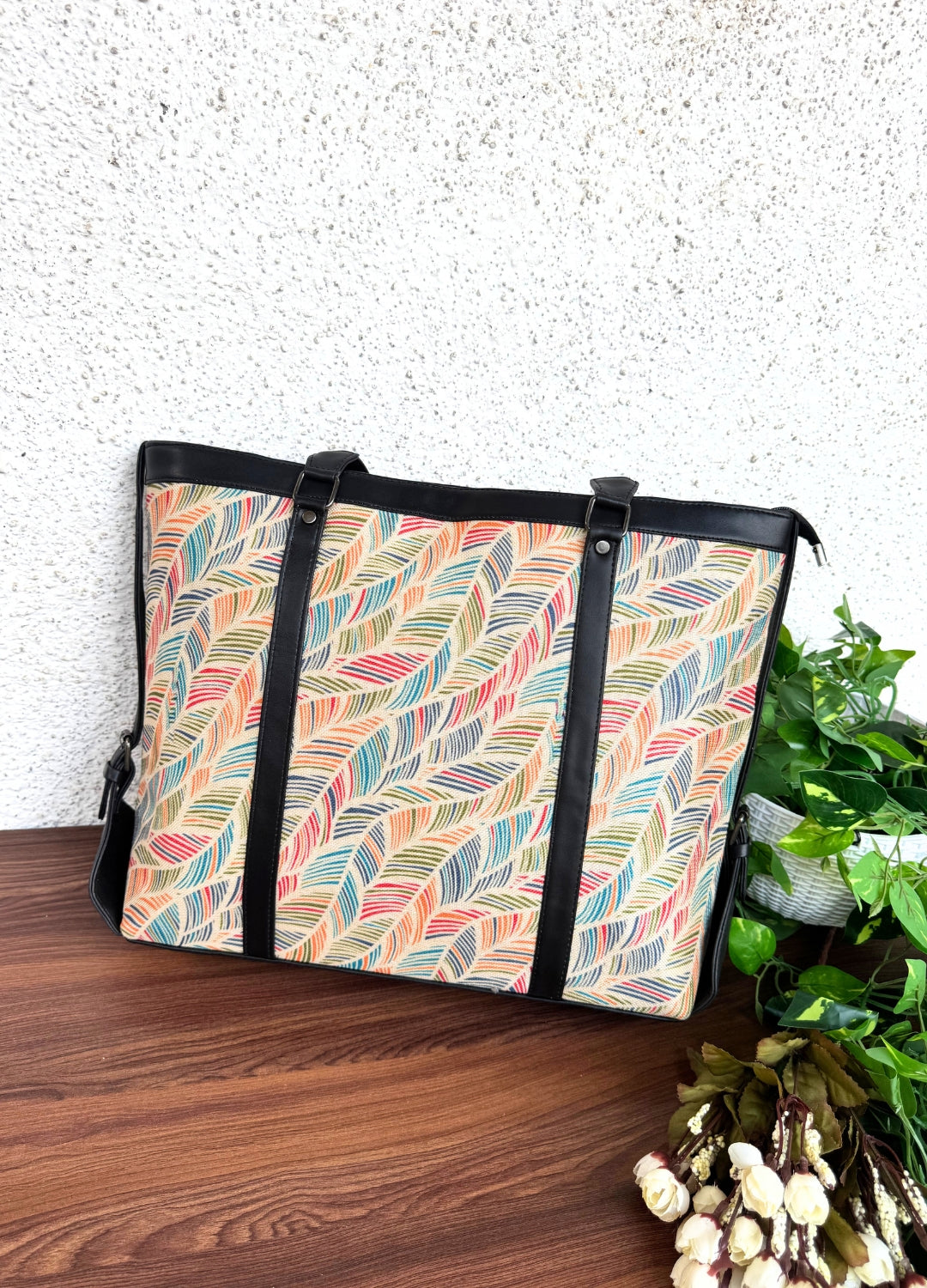 Multi Leaves - Office & College Tote Bag with Laptop Compartment