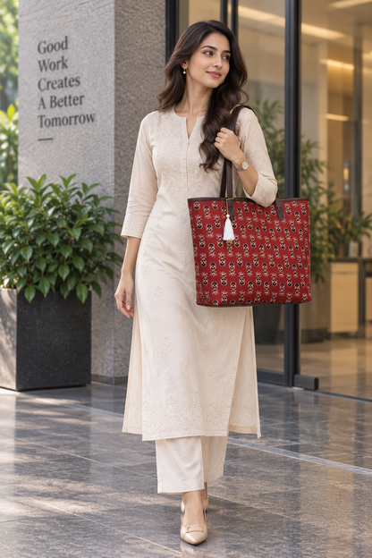 Maroon Ajrakh - Printed Tote Bag
