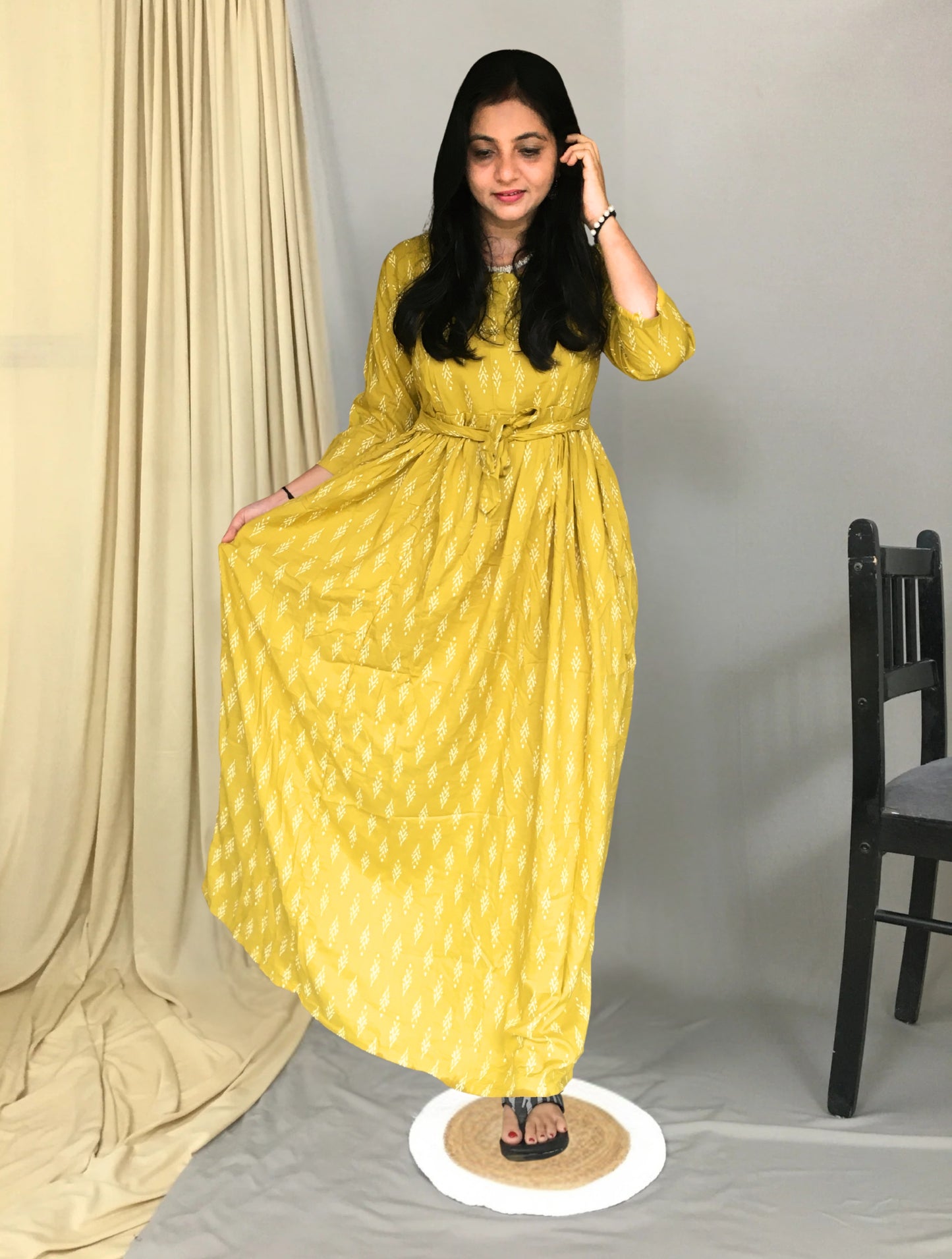 Pine Tree - Yellow - Maternity Kurti with Feeding Zips - Soft Rayon
