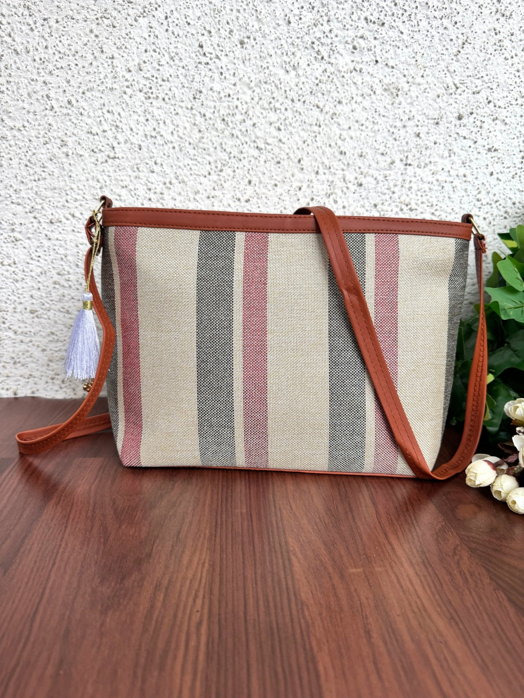 Minsk - 3 zip- Big size - Sling Bag - Stripes Pink