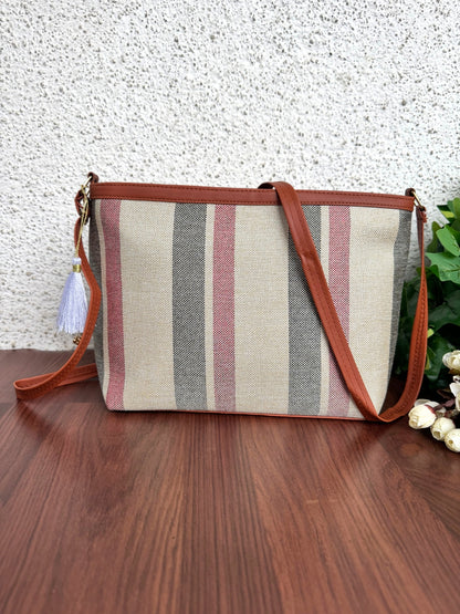 Minsk - 3 zip- Big size - Sling Bag - Stripes Pink