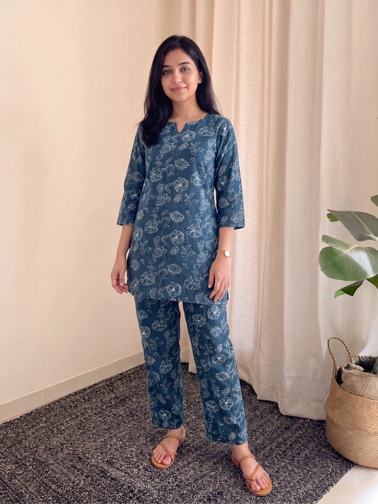 Multi Flower Blue - Cord Set - Pure Cotton