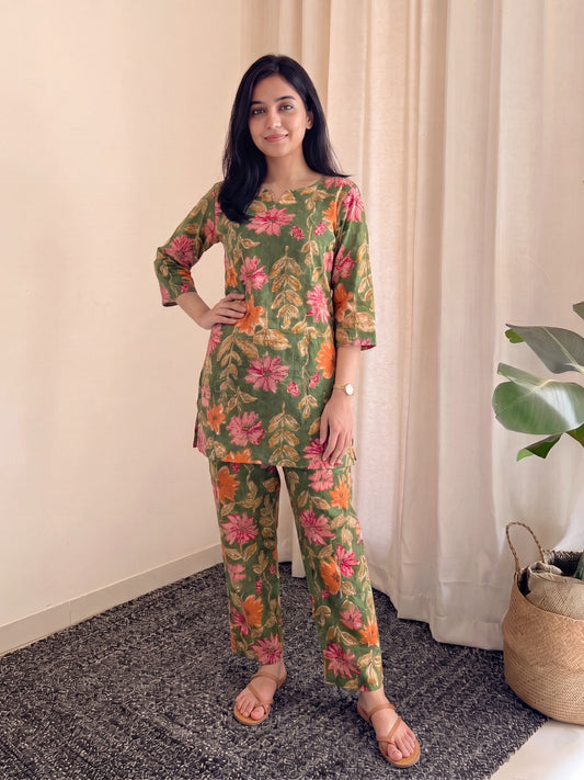 Green Orange Sunflower - Cord Set - Pure Cotton