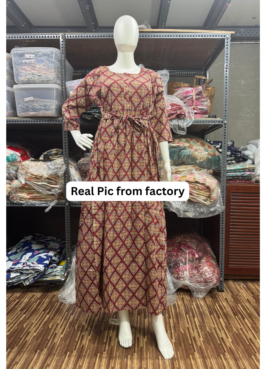 Dessert Flower - Red - Maternity Kurti with Feeding Zips - Cotton Flex - Thicker Fabric