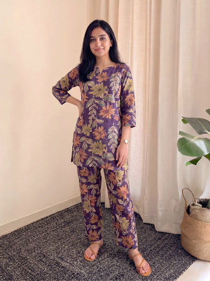 Purple Orange Sunflower - Cord Set - Pure Cotton