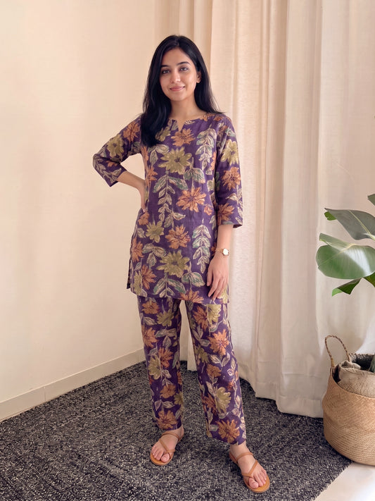 Purple Orange Sunflower - Cord Set - Pure Cotton