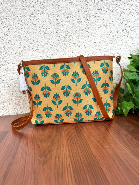 Minsk - 3 zip- Big size - Sling Bag - Yellow Green Flower
