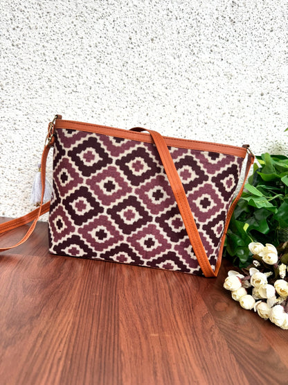 Minsk - 3 zip- Big size - Sling Bag - Dark Purple Squares