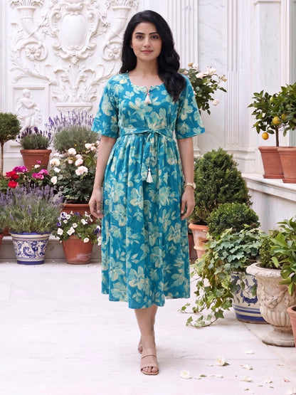 Jasmine Firozi - Short Sleeves Midi Dress -  Pure Cotton