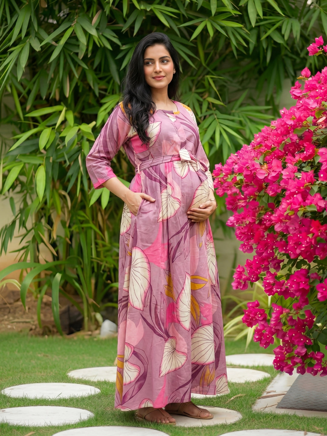 Lotus Pink - Maternity Kurti with Feeding Zips - Cotton Flex - Thicker Fabric