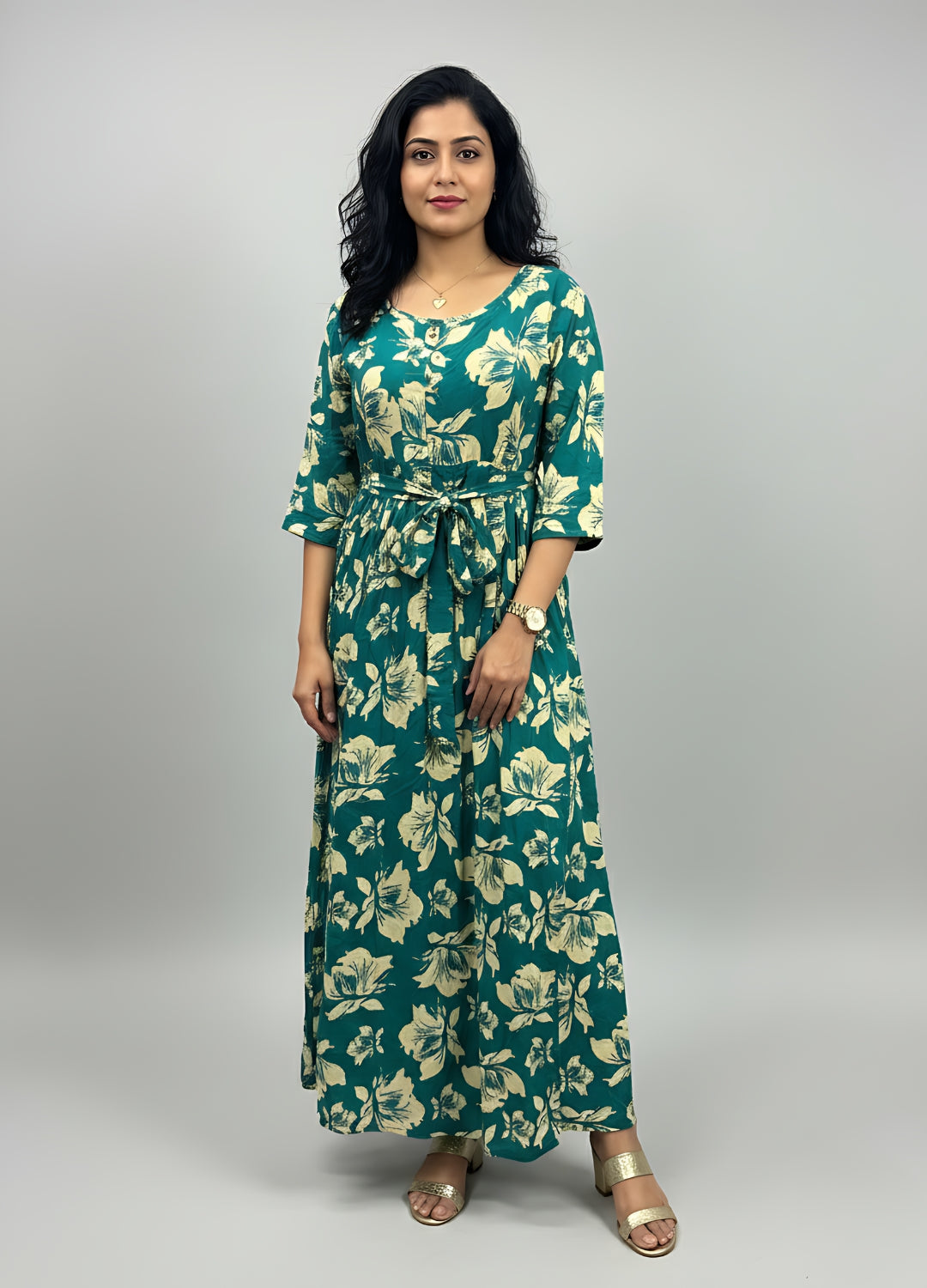 Tropical - Sea Green - Maternity Kurti with Feeding Zips - Soft Rayon