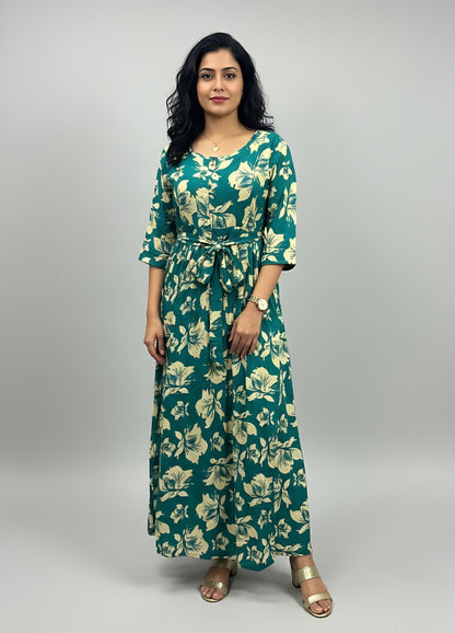 Tropical - Sea Green - Maternity Kurti with Feeding Zips - Soft Rayon