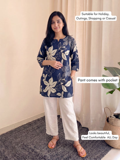 Lily Blue with White Pant - Cord Set  - Pure Cotton