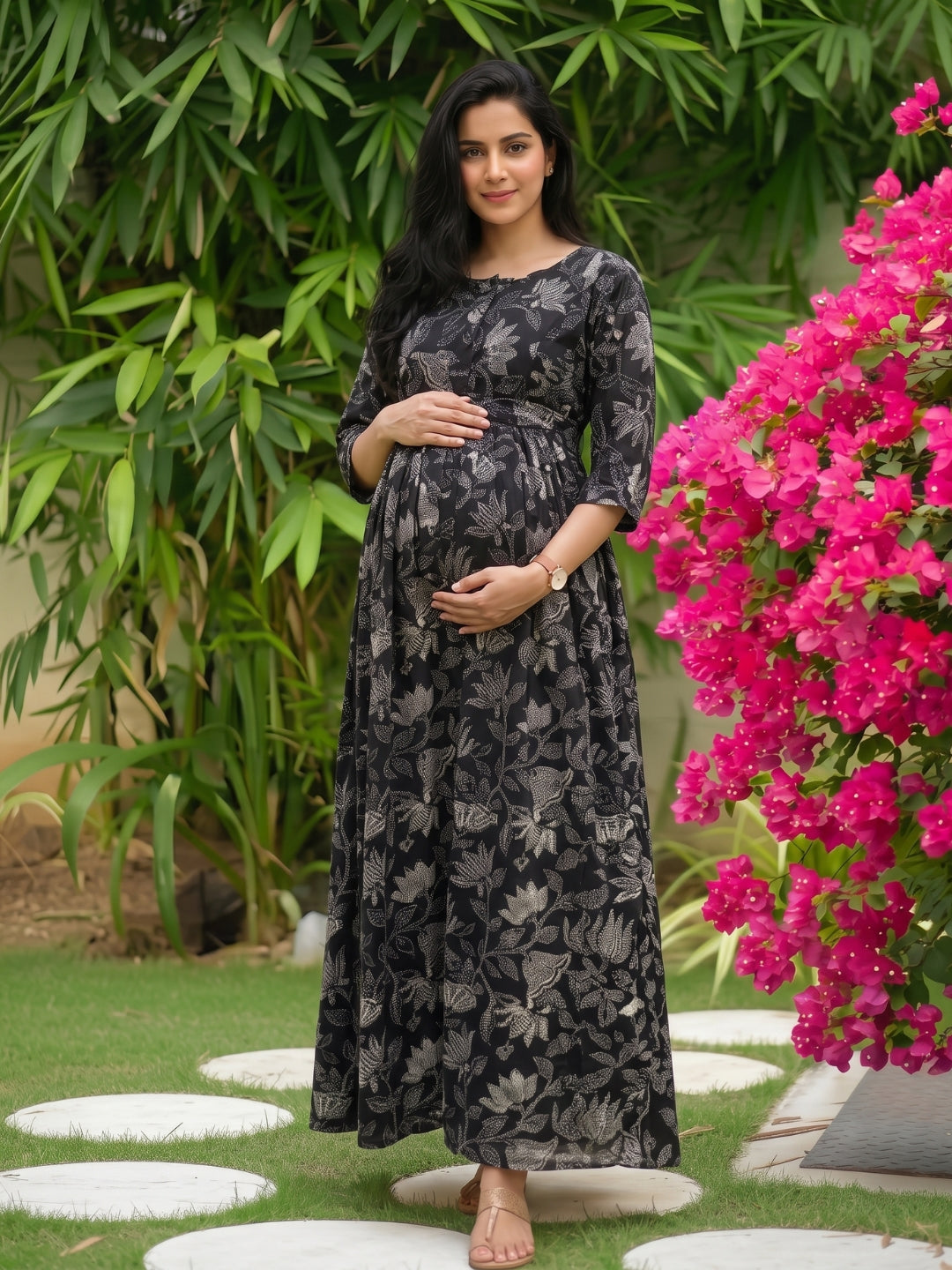 Black Lotus - Maternity Dress with Feeding Zips - Soft Rayon