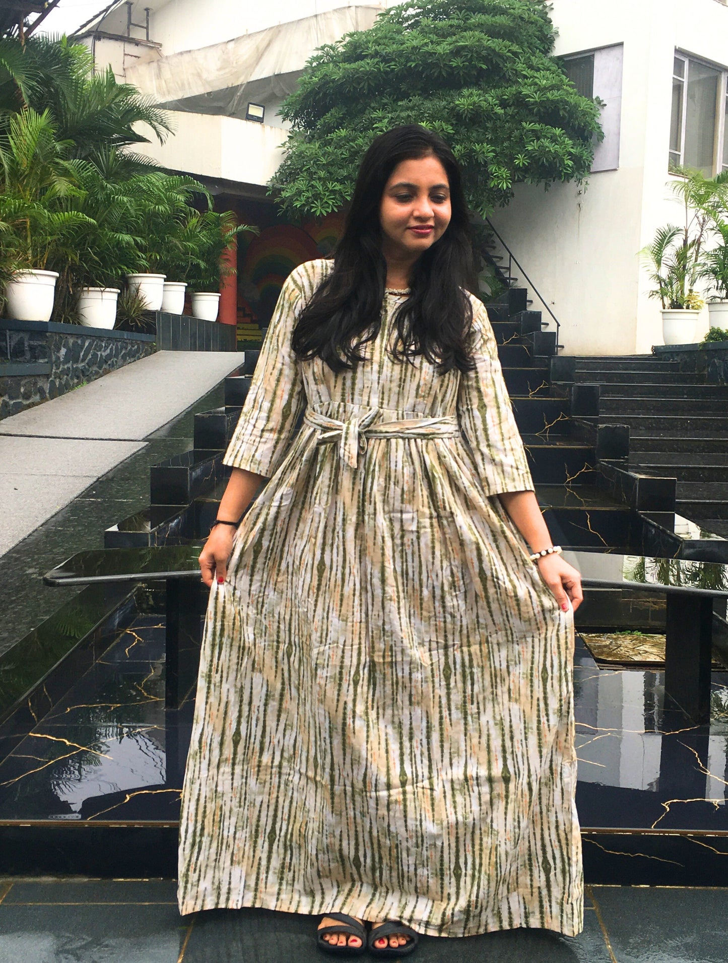 Tie Dye Shibori - Green - Maternity Kurti with Feeding Zips - Cotton Flex - Thicker Fabric