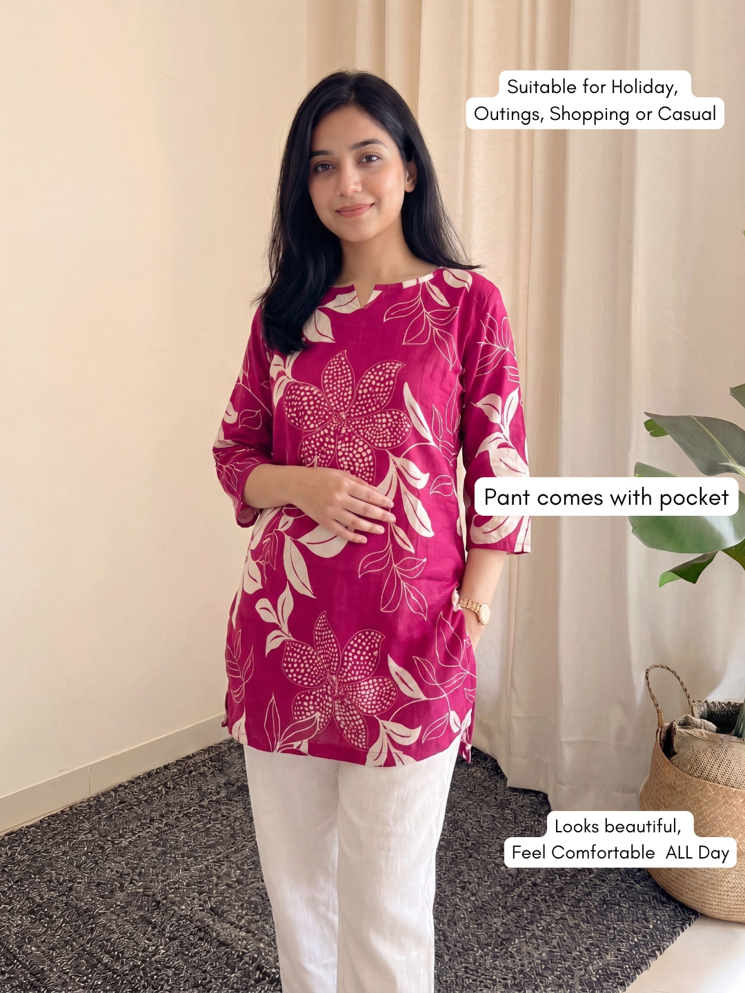 Lily Pink with White Pant - Cord Set  - Pure Cotton