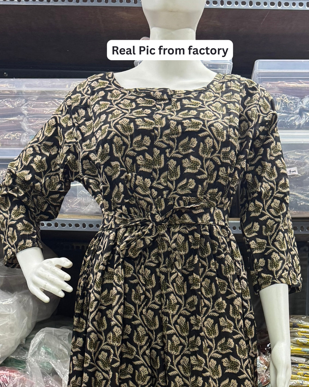 Tulip Flower Black - Maternity Kurti with Feeding Zips - Cotton Flex - Thicker Fabric