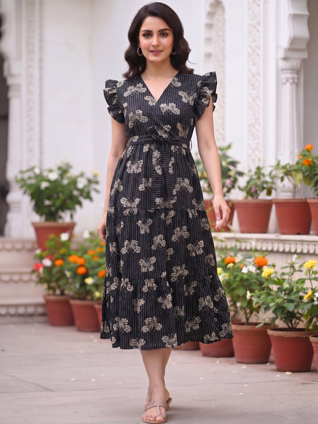 Black Butterfly - Sleevless Midi Dress - Soft Rayon