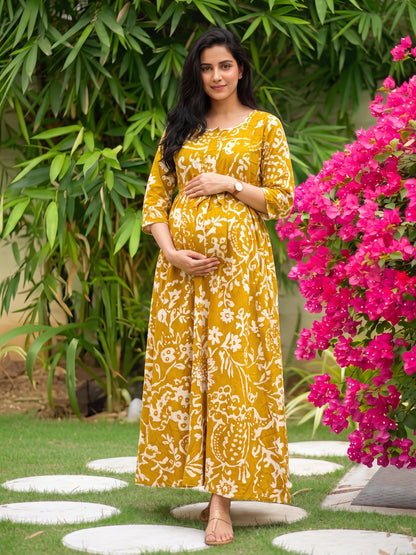 Florenza Yellow - Maternity Kurti with Feeding Zips - Soft Rayon
