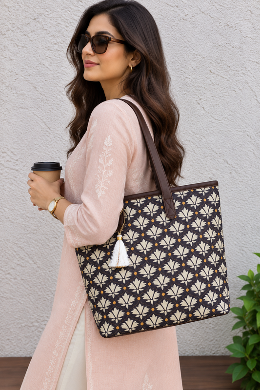 Black White Flower - Printed Tote Bag