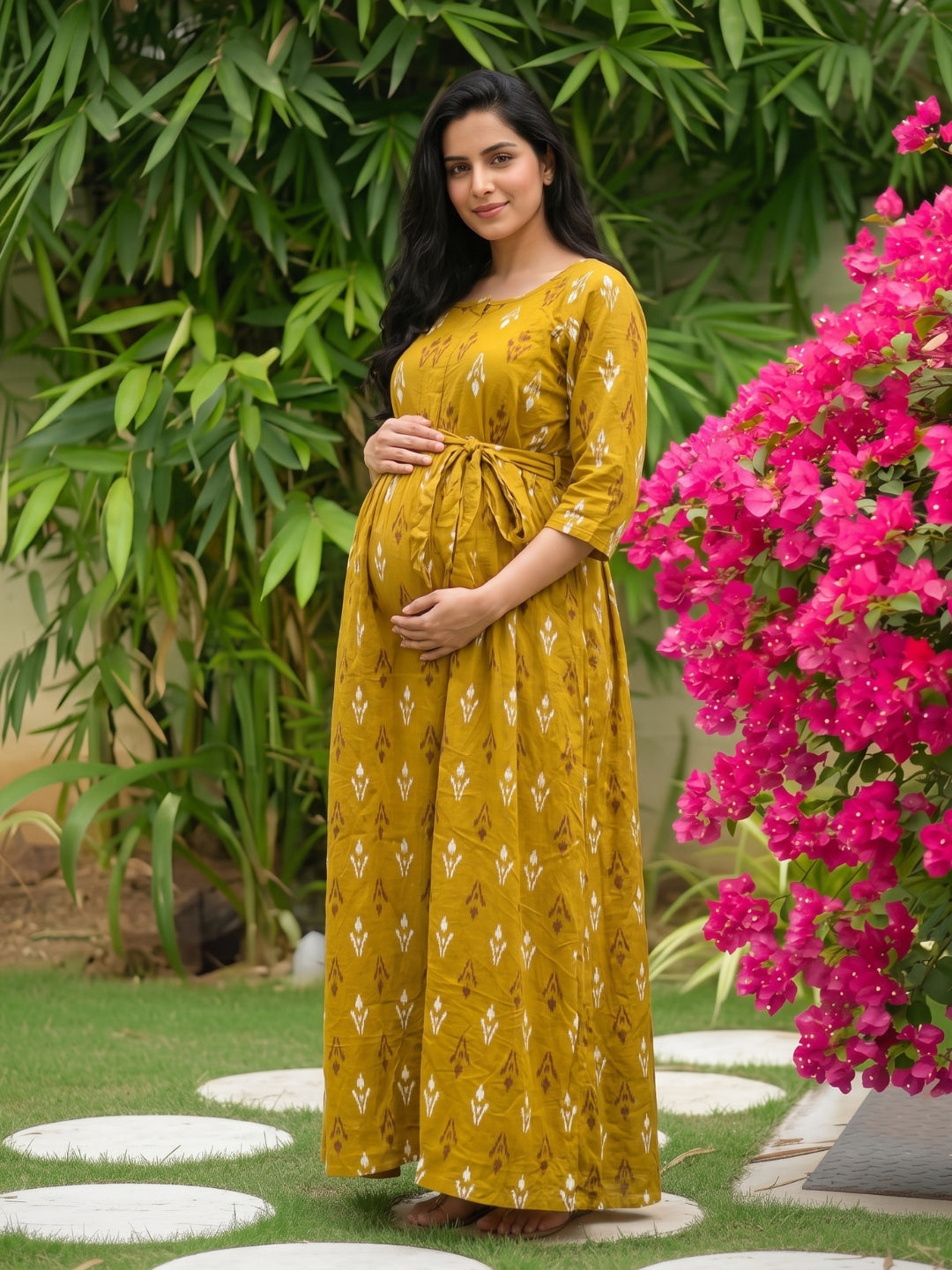 Akra Yellow - Maternity Dress with Feeding Zips - Soft Rayon