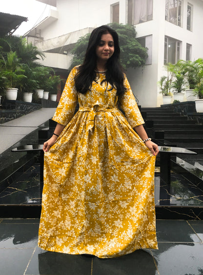 Yellow Daisy Flower - Maternity Kurti with Feeding Zips - Soft Rayon
