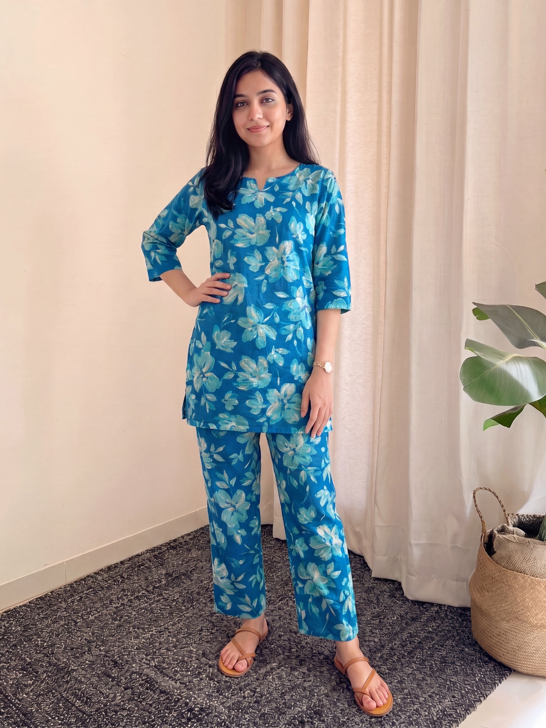 Jasmine White Flower - Firozi - Cord Set - Pure Cotton