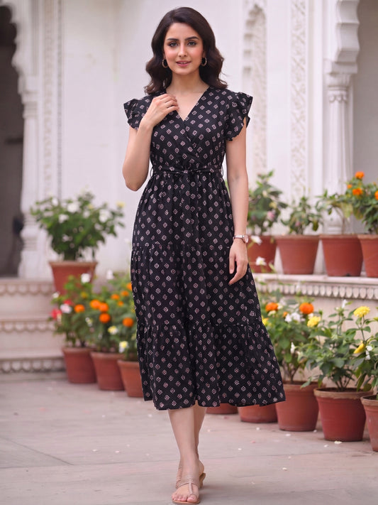 Black Red - Sleevless Midi Dress - Soft Rayon