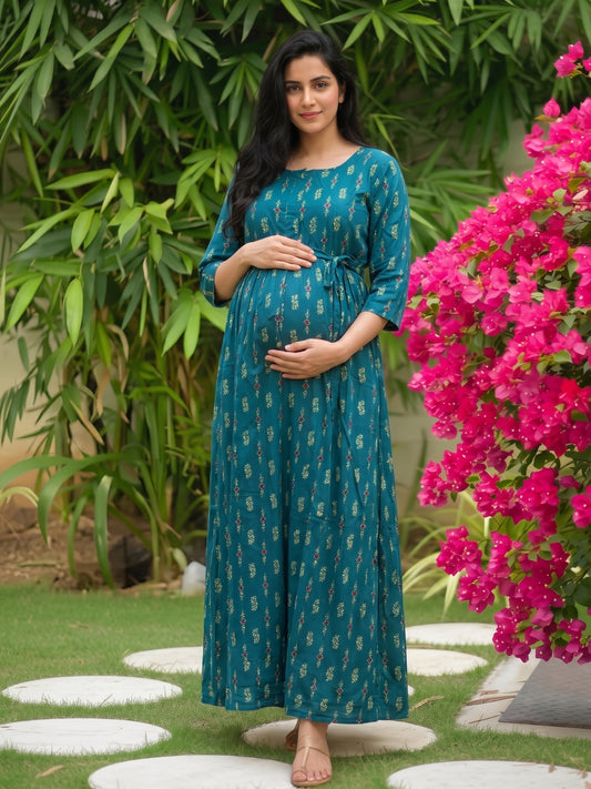 Belmira - Sea Green - Maternity Dress with Feeding Zips - Soft Rayon
