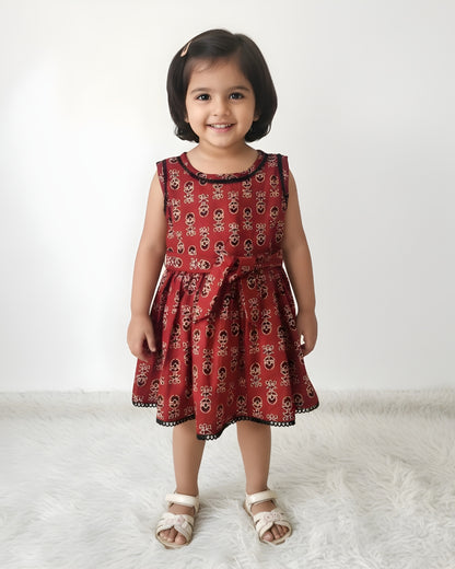 Baby Frock - Maroon Cream Ajrakh