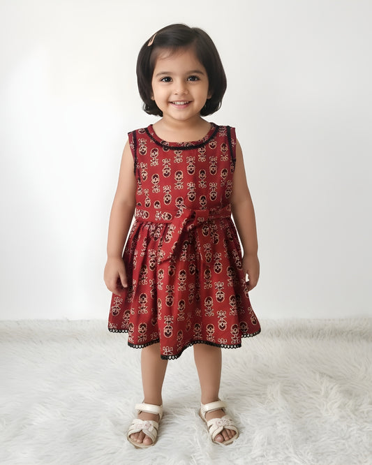 Baby Frock - Maroon Cream Ajrakh