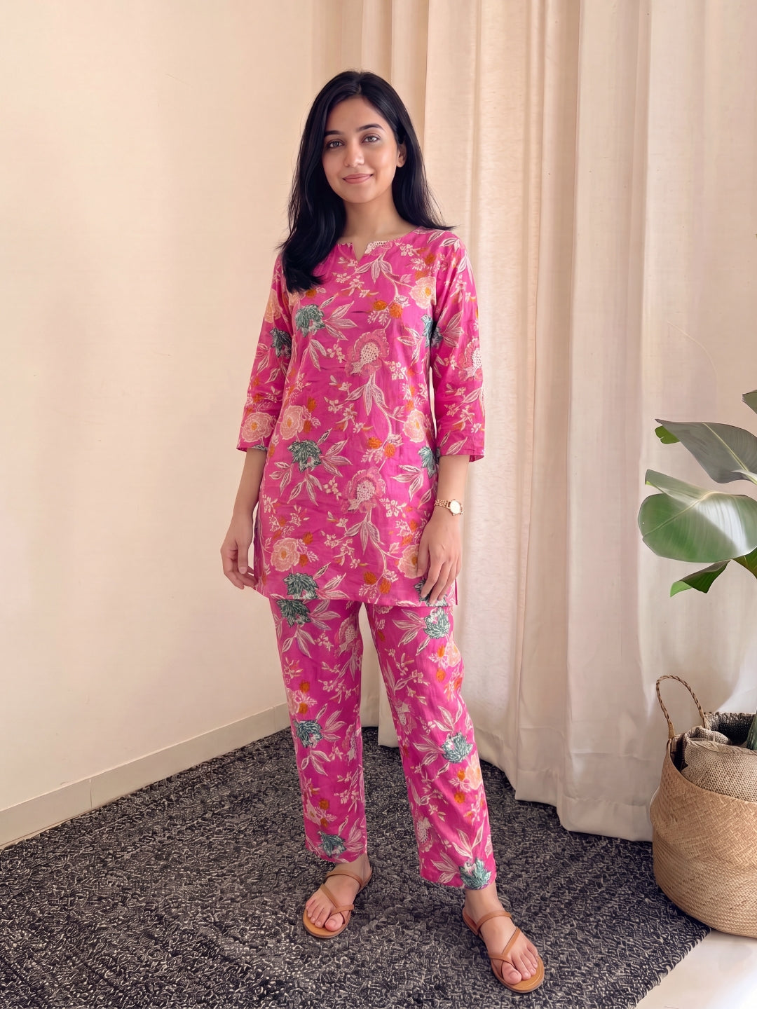 Pink Green Flower - Cord Set - Pure Cotton
