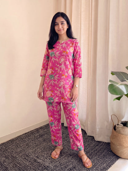 Pink Green Flower - Cord Set - Pure Cotton