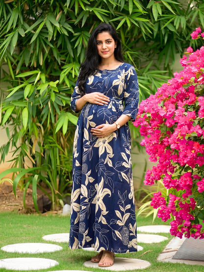 Lily Blue - Maternity Dress with Feeding Zips - Pure Cotton