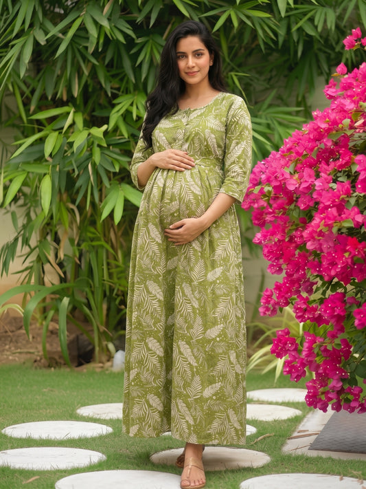 Tropical Forrest - Pista - Maternity Dress with Feeding Zips - Soft Rayon