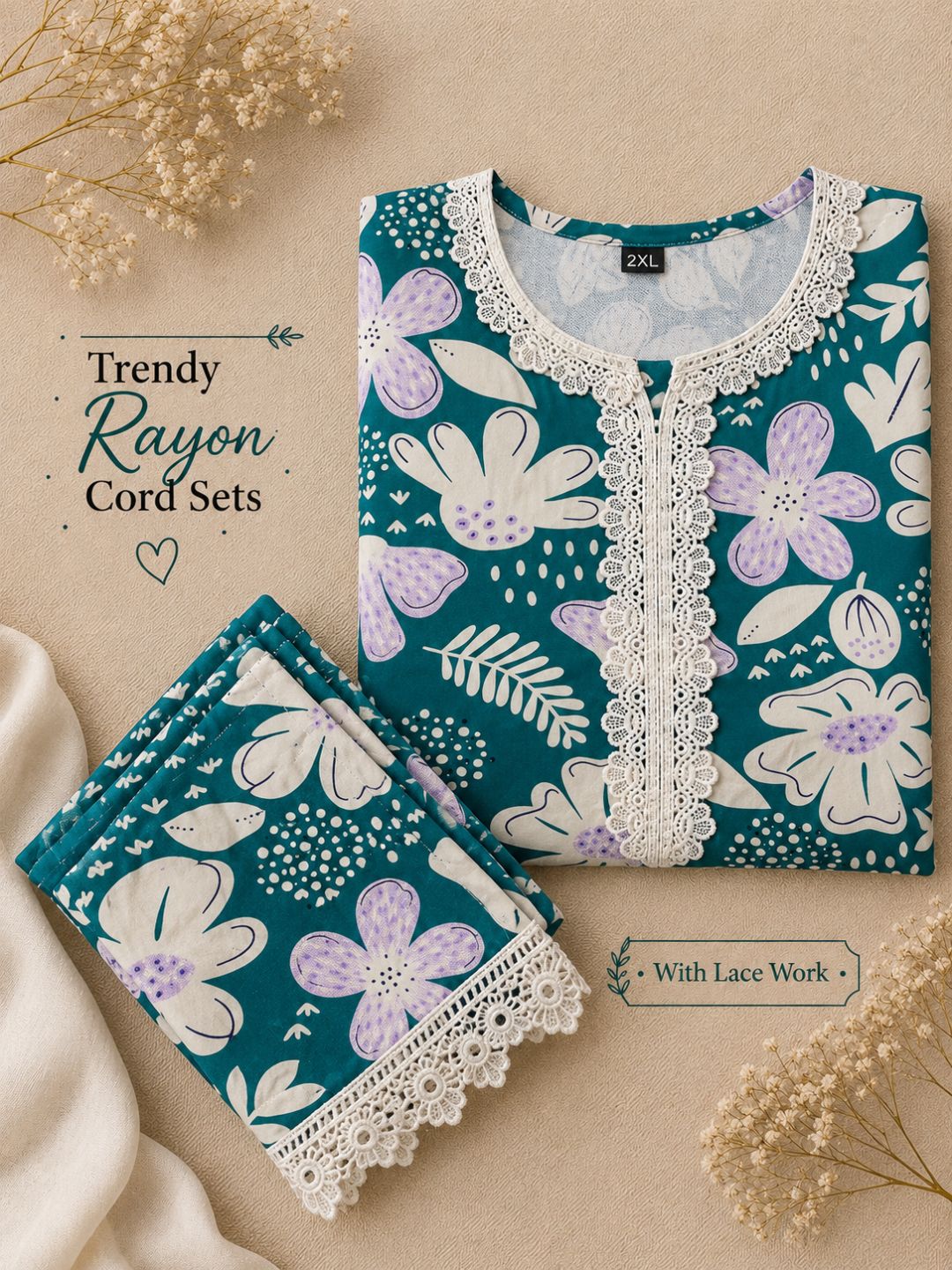 Lace Work Sea Blue - Cord Set - Soft Rayon