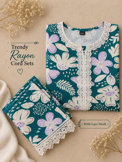 Lace Work Sea Blue - Cord Set - Soft Rayon