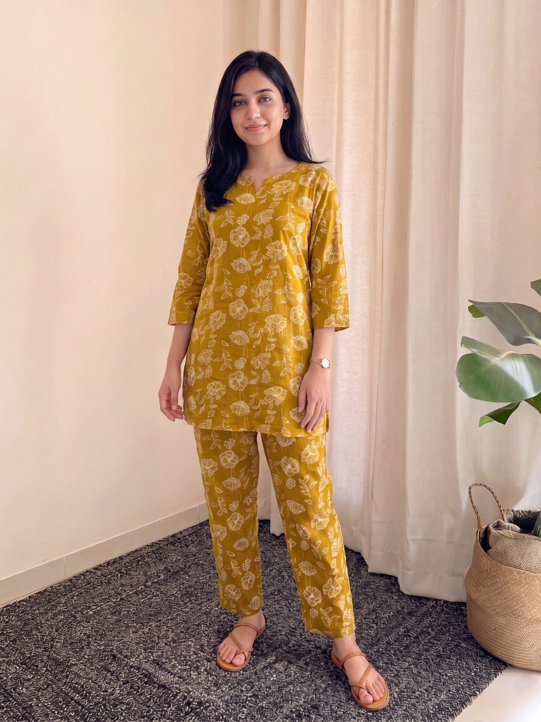 Multi Flower Yellow - Cord Set - Pure Cotton