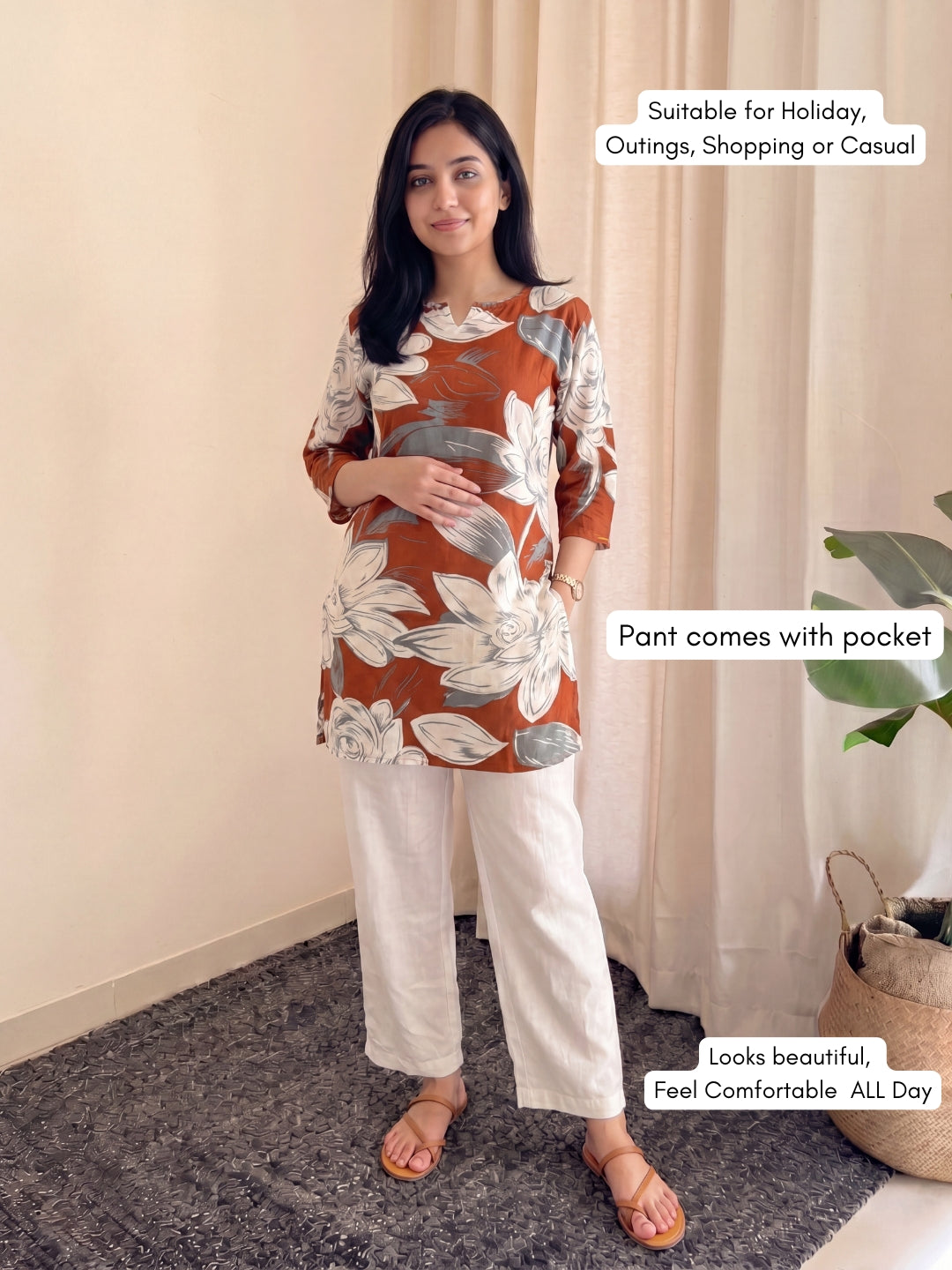 Dessert Rose - Cord Set with White Pant - Soft Rayon
