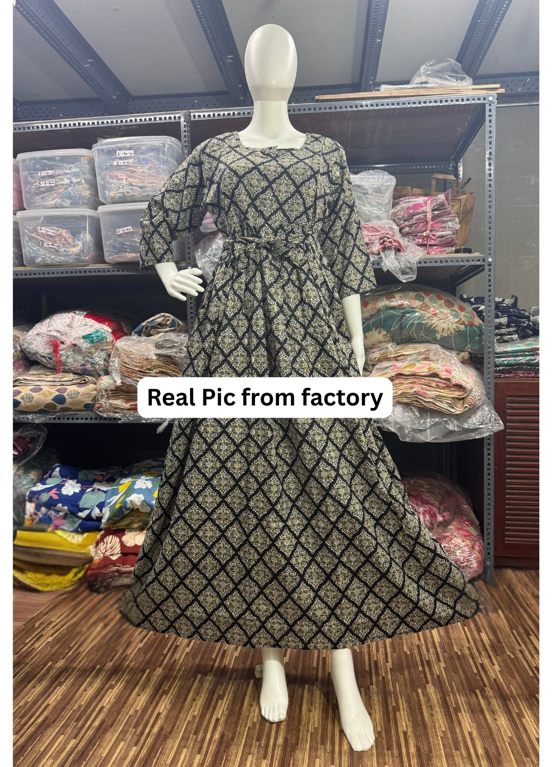 Black Dessert Flower - Maternity Kurti with Feeding Zips - Cotton Flex - Thicker Fabric