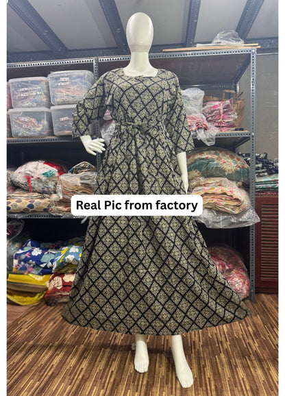 Black Dessert Flower - Maternity Kurti with Feeding Zips - Cotton Flex - Thicker Fabric