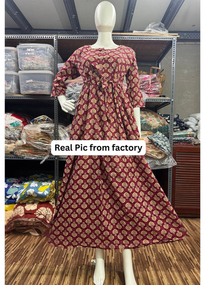 Sunflower - Wine - Maternity Kurti with Feeding Zips - Cotton Flex - Thicker Fabric