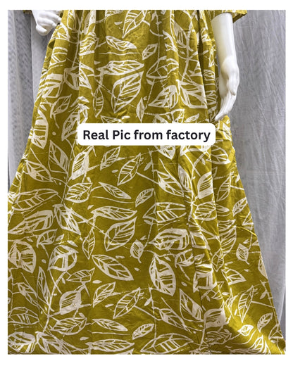Dessert Yellow Leaf - Maternity Kurti with Feeding Zips - Soft Rayon