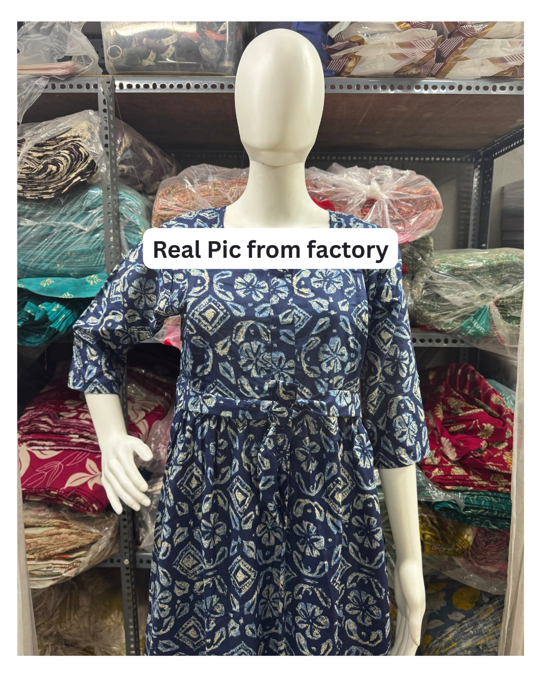 Indigo Jasmine Flower - Maternity Kurti with Feeding Zips - Cambric Cotton