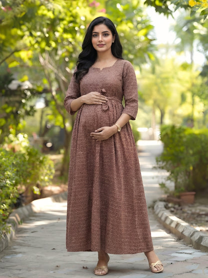 Maroon Wave - Maternity Kurti with Feeding Zips - Cotton Flex - Thicker Fabric